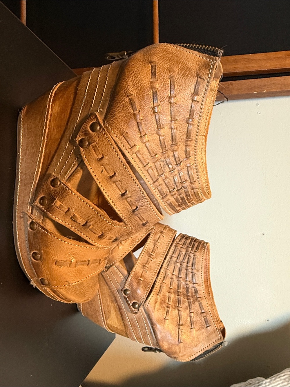 Bed Stu Brown Leather Platform Sandals